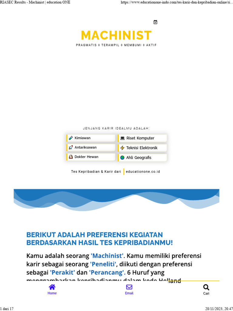 RIASEC Results Machinist education ONE PDF
