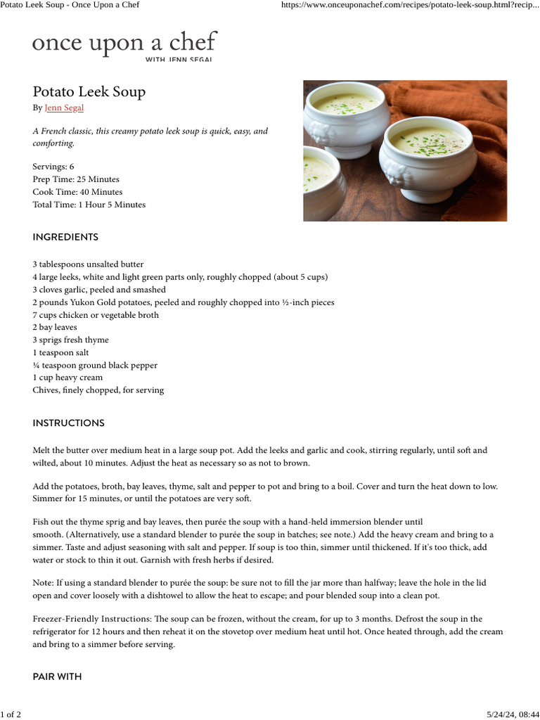 Potato Leek Soup Once Upon A Chef PDF Soup Cooking