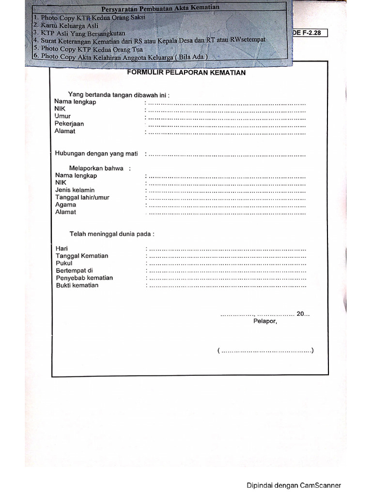 Formulir Akta Kematian Pdf