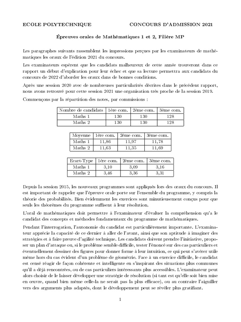 Impressions sur les oraux de Maths 2021 | PDF | Matrice (Mathématiques ...