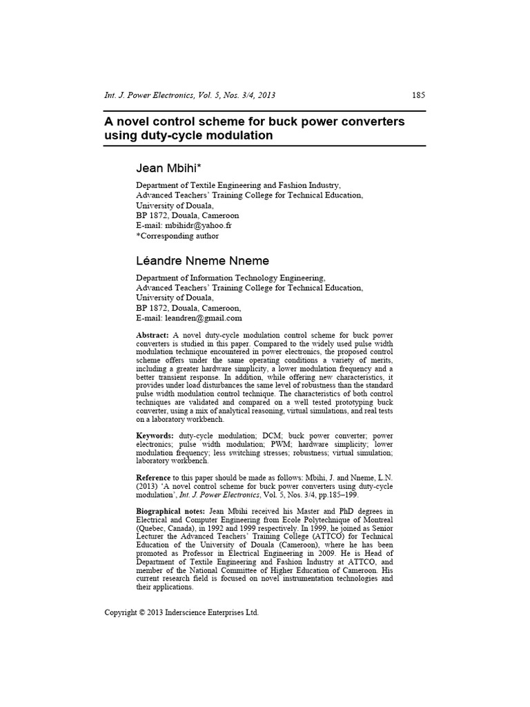 A Novel Control Scheme For Buck Power Converters Using Duty-Cycle ...