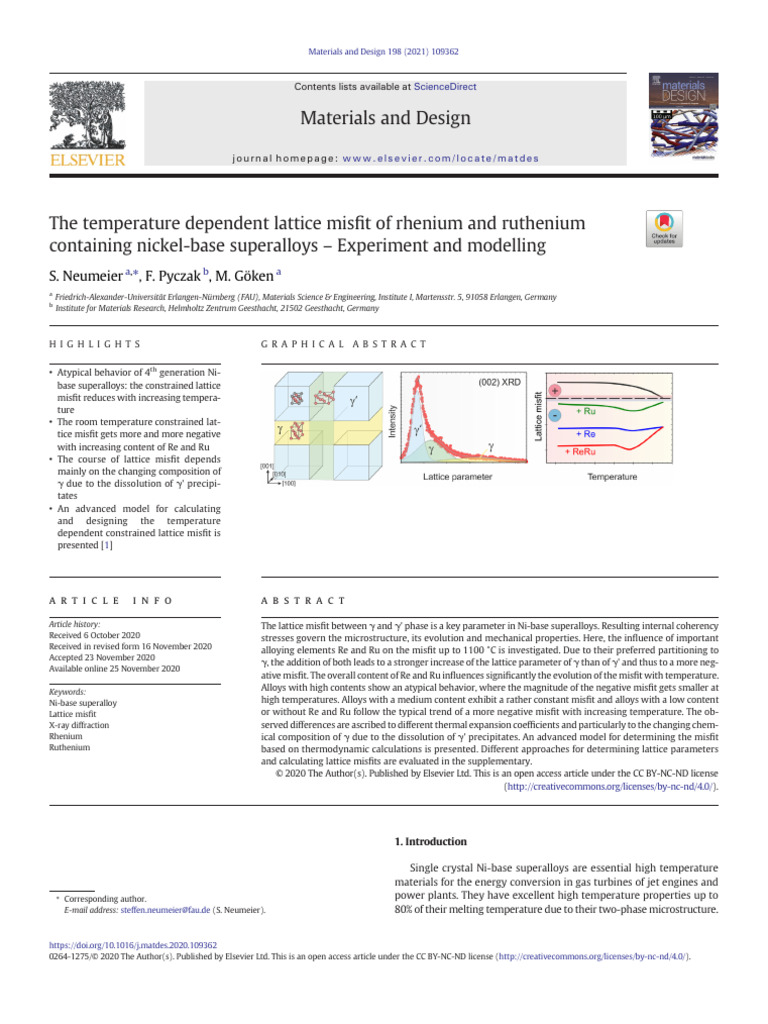 The Temperature Dependent Lattice Misfit of Rheniu | PDF | Creep ...
