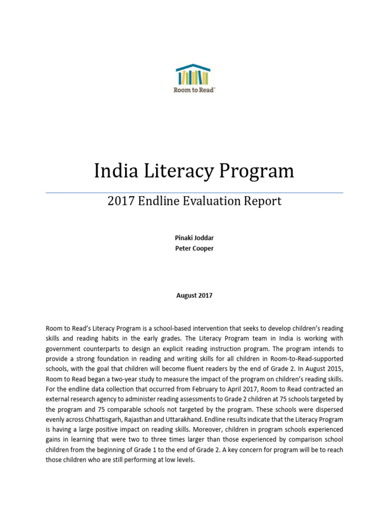 In 2015 2017 reading skills endline evaluation report all states