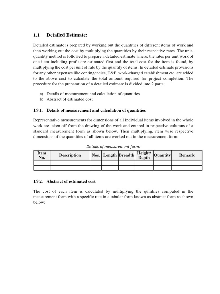 Estimation Methods for Building Projects | PDF | Length | Concrete