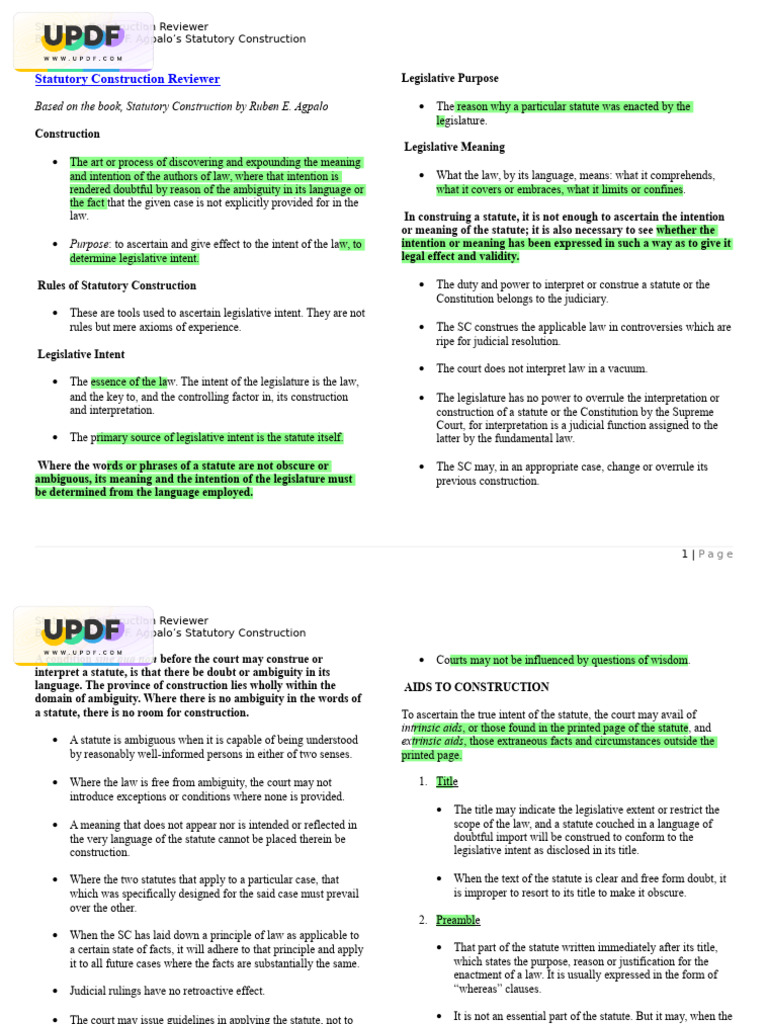 Statutory Construction Review Guide | PDF | Statutory Interpretation ...