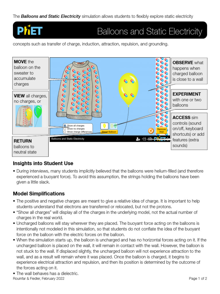 Balloons and Static Electricity Simulation | PDF | Electric Charge | Force