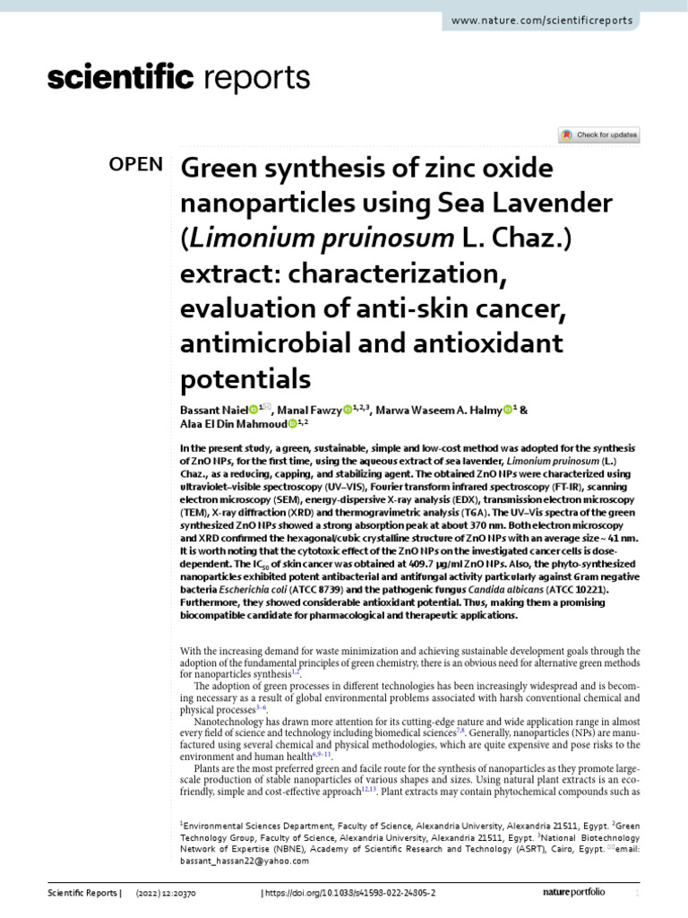 Green Synthesis of ZnO Nanoparticles | PDF | Zinc Oxide