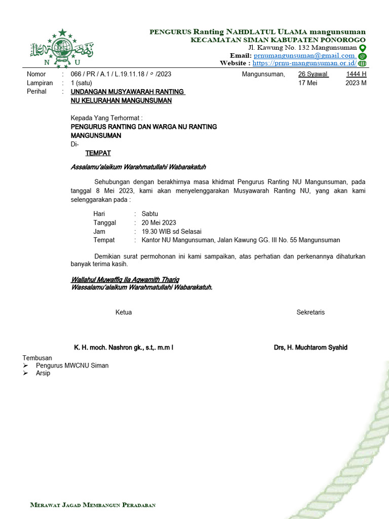 Undangan Musyawarah Ranting NU | PDF