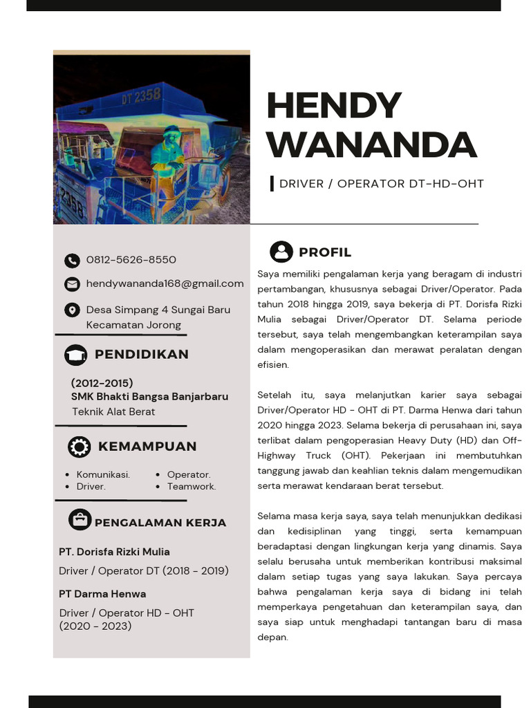 Pengalaman Kerja Driver/Operator DT-OHT | PDF | Bisnis