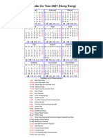 Year 2021 Calendar - Hong Kong