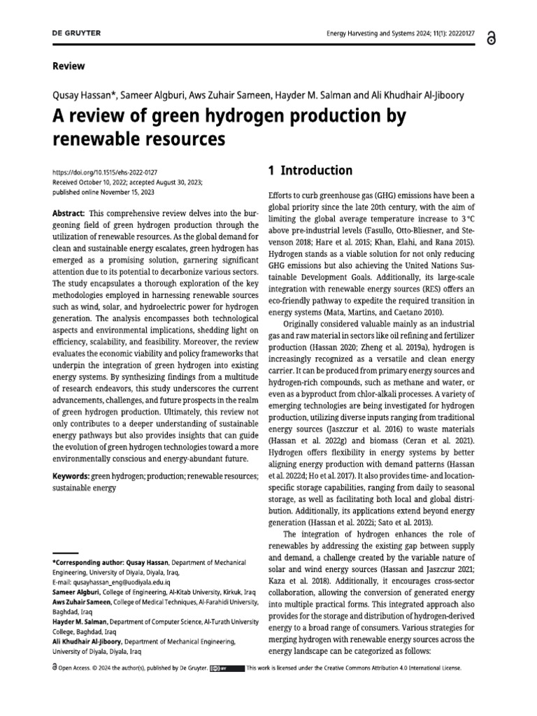 Renewable Hydrogen Production Methods | PDF | Home & Garden