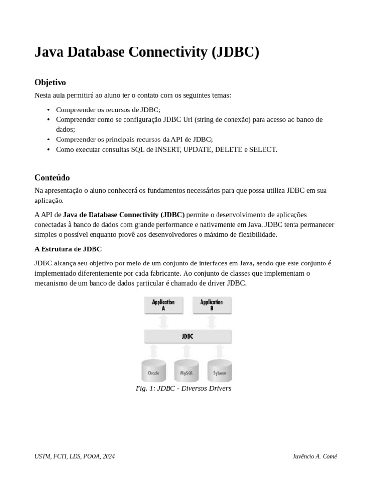 Aula JDBC POOA 2024 | PDF | SQL | Java (linguagem de programação)