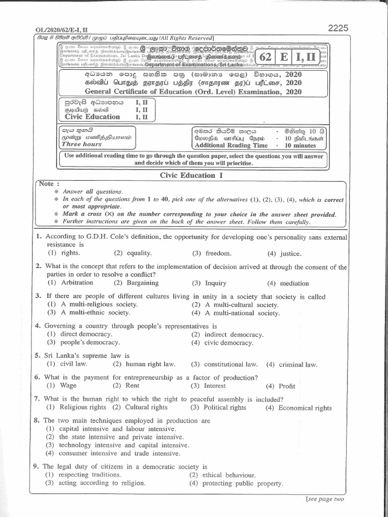 GCE O/L Civics Past Papers with Answers – Sinhala, English and Tamil Medium visual data 7