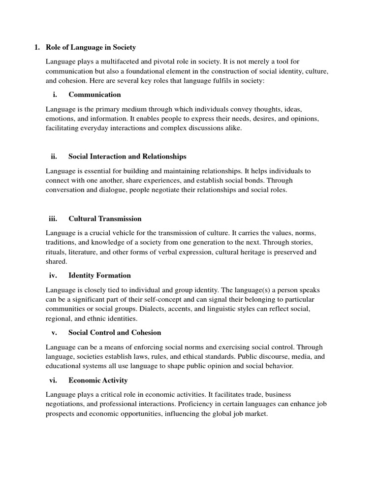 Role of Language in Society | PDF | Verb | Syllable