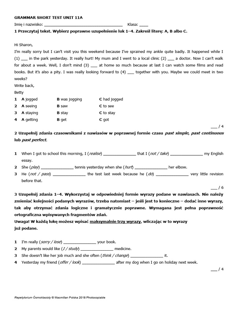 Grammar Short Test Unit 11a 11b Pdf