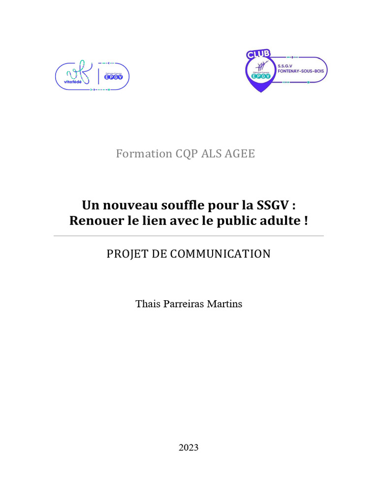 Renouer avec le public adulte à la SSGV | PDF | Des sports