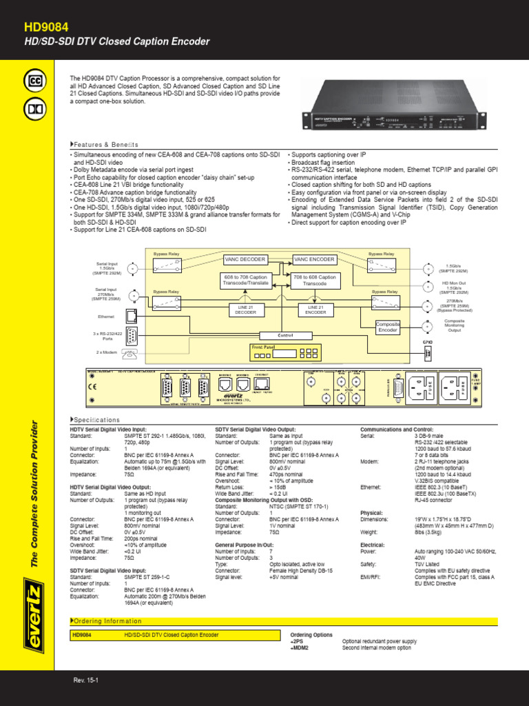 HD9084 DTV Closed Caption Encoder | PDF | Broadcast Engineering ...