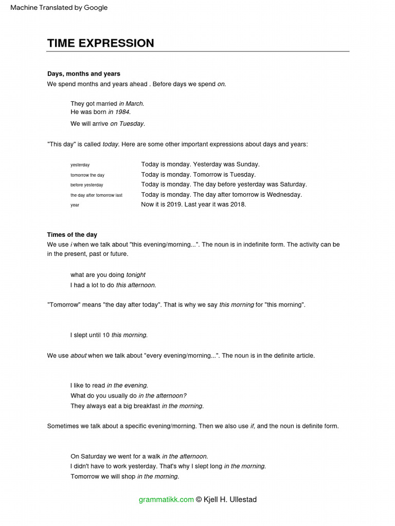 Time Expressions in English Grammar | PDF | Linguistics | Semantic Units