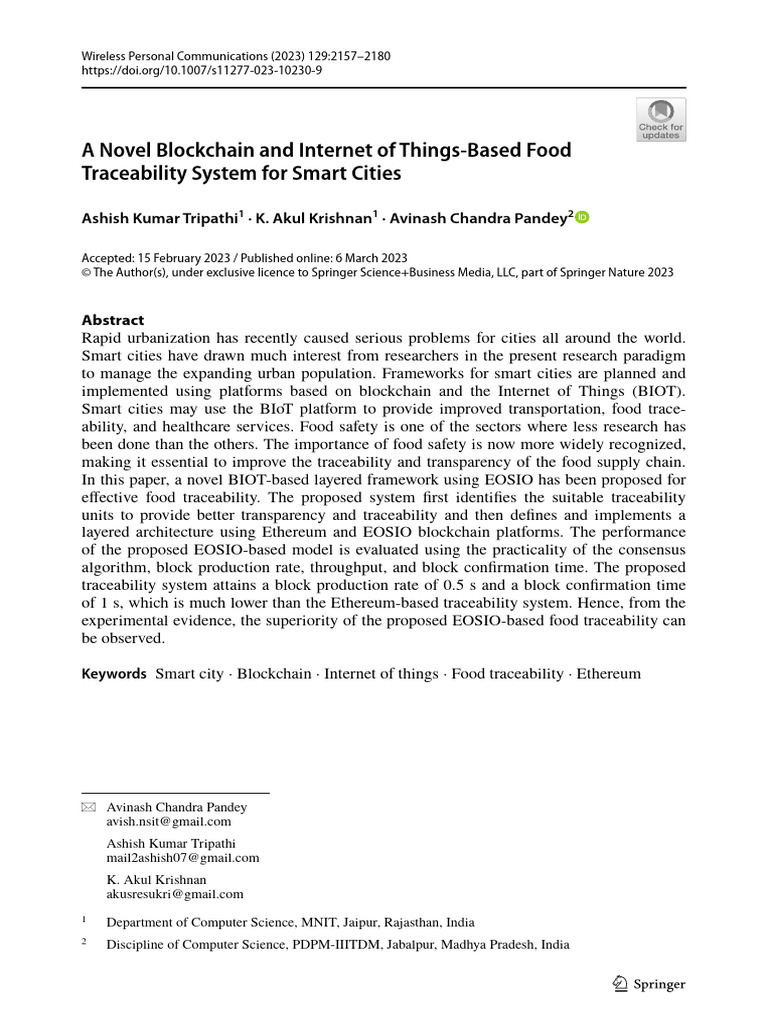 A Novel Blockchain and Internet of Things Based Food | PDF | Internet ...