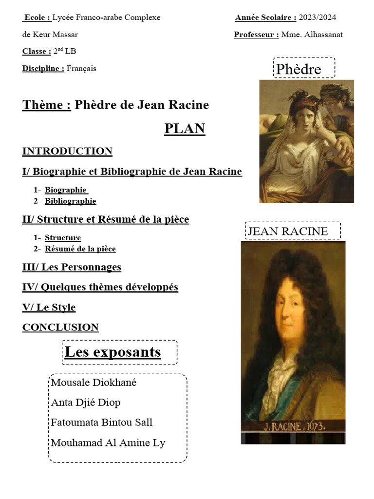 Exposé Jean Racine | PDF | Jean Racine | Tragédie