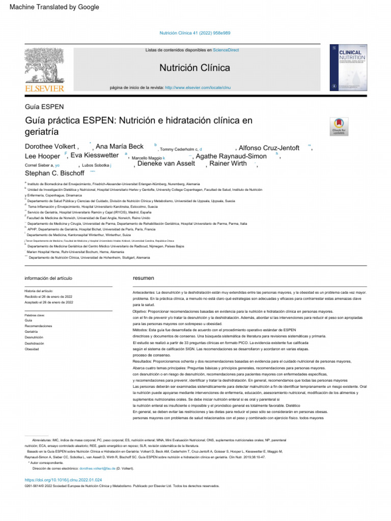 ESPEN Practical Guideline Clinical Nutrition and Hydration in ...