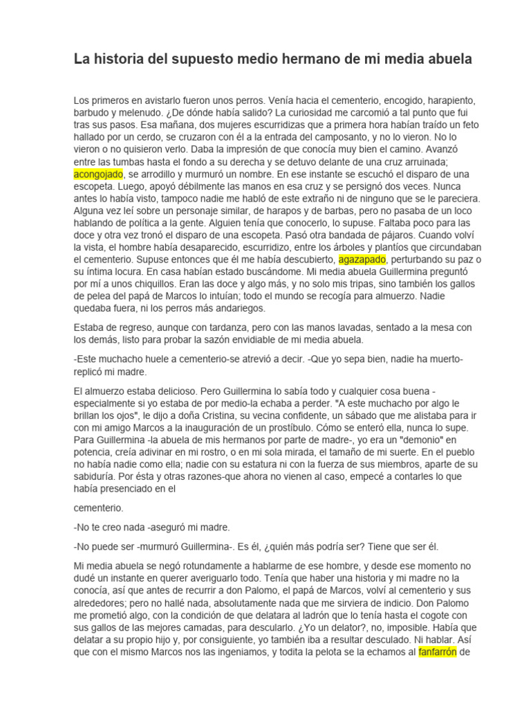 La Historia Del Supuesto Medio Hermano de Mi Media Abuela Doc Escrito