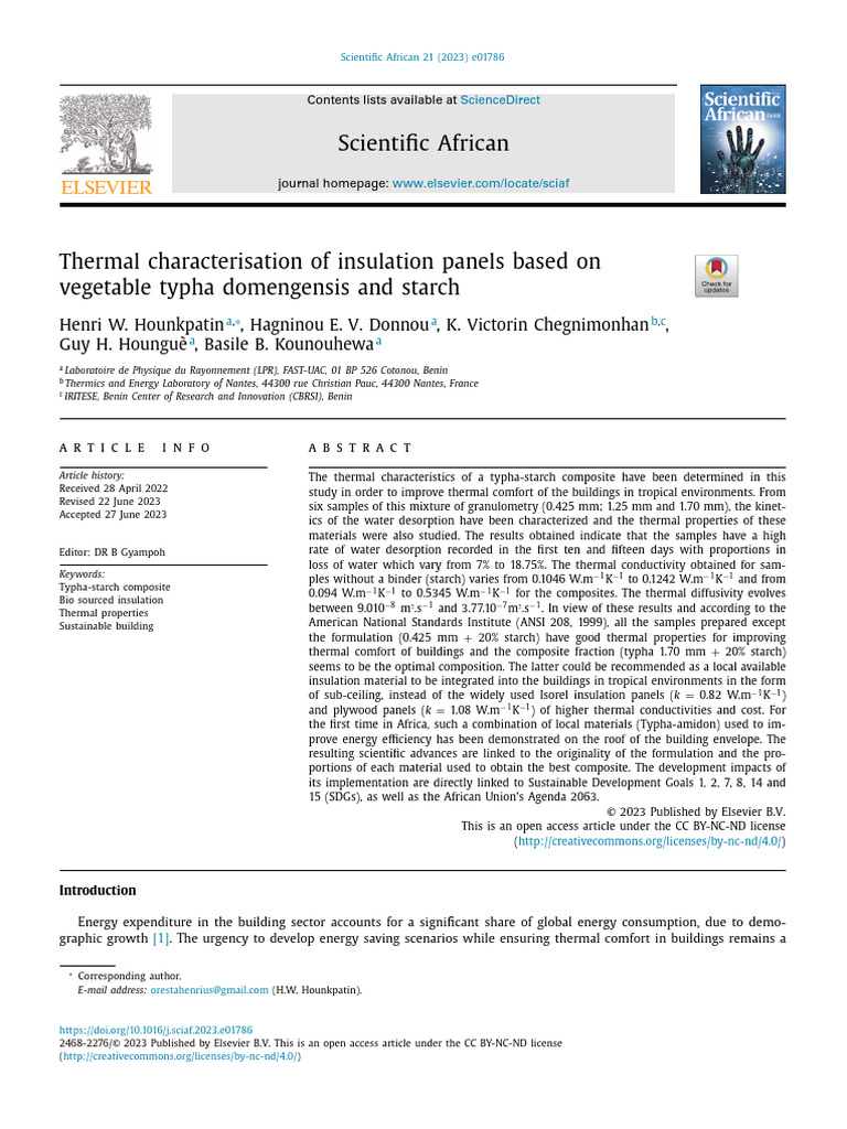 Thermal Properties of Typha-Starch Insulation | PDF | Fibers ...