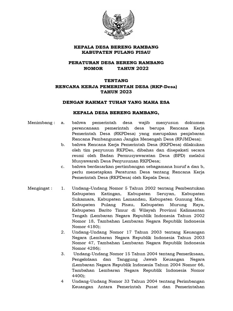 Contoh Perdes Rkp Desa Pdf