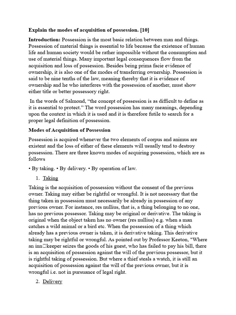 Modes of Acquiring Possession | PDF | Evidence | Common Law