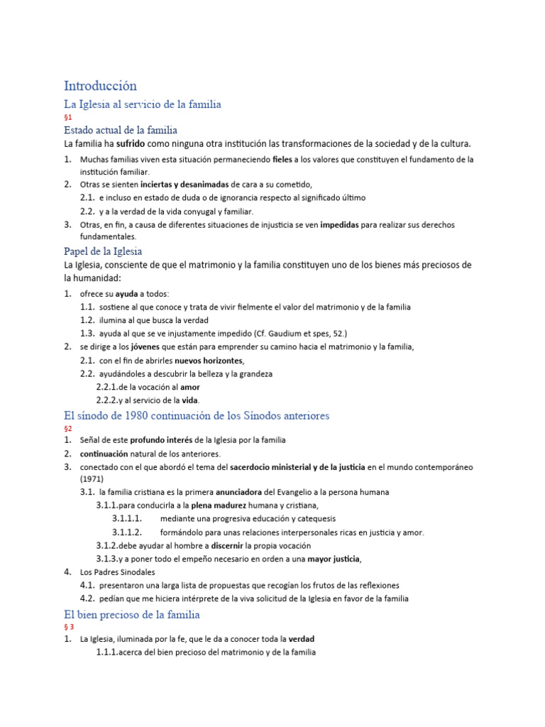 Esquema de Contenido de Familiaris Consortio | PDF | eucaristía ...