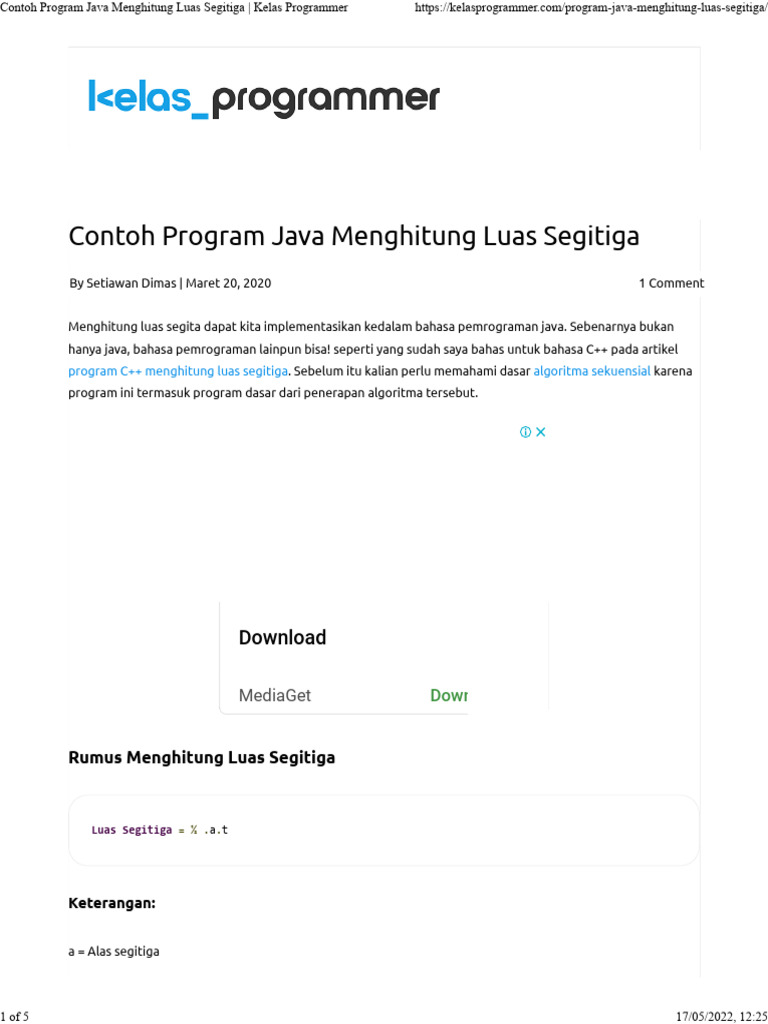 Contoh Program Java Menghitung Luas Segitiga Kelas Programmer | PDF