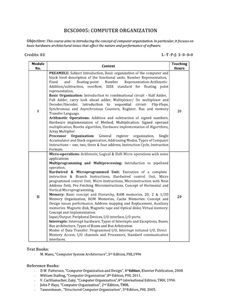 Syllabus Computer Organisation | PDF