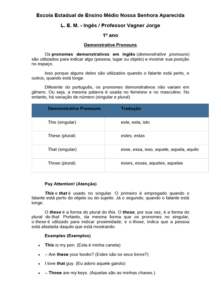 Demonstrative Pronouns | PDF | Plural | Famílias linguísticas