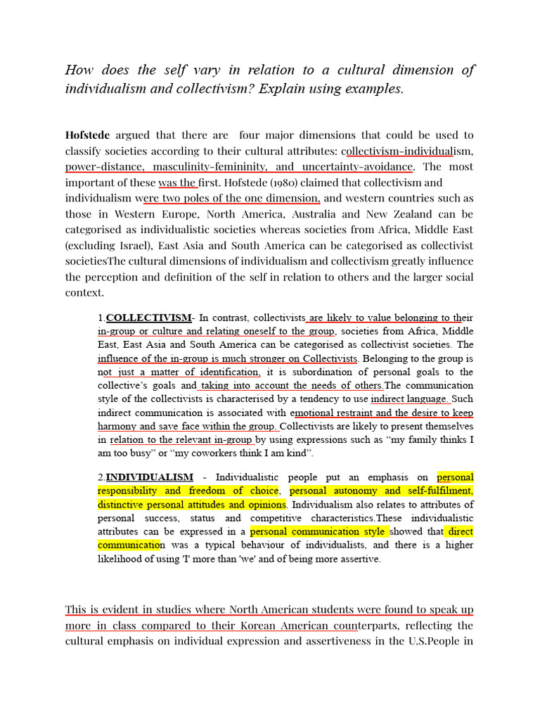Individualism vs. Collectivism Explained | PDF | Individualism | Self ...