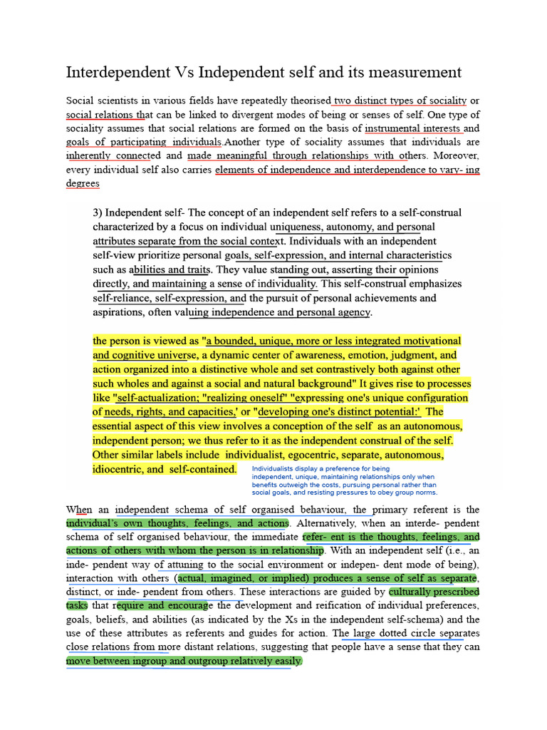 Interdependent vs. Independent Self: Measurement | PDF | Self | Self ...