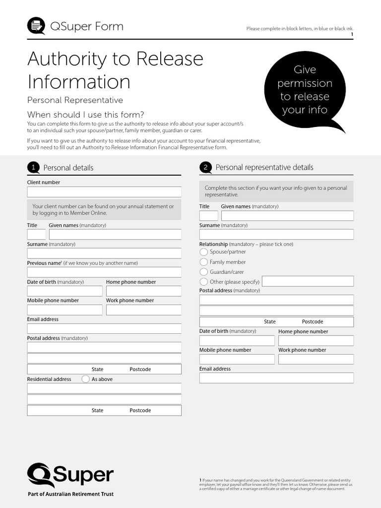 QSuper Authority to Release Information Form | PDF | Private Law