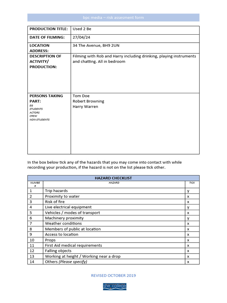Rob Risk Assessment PDF Risk Assessment Risk