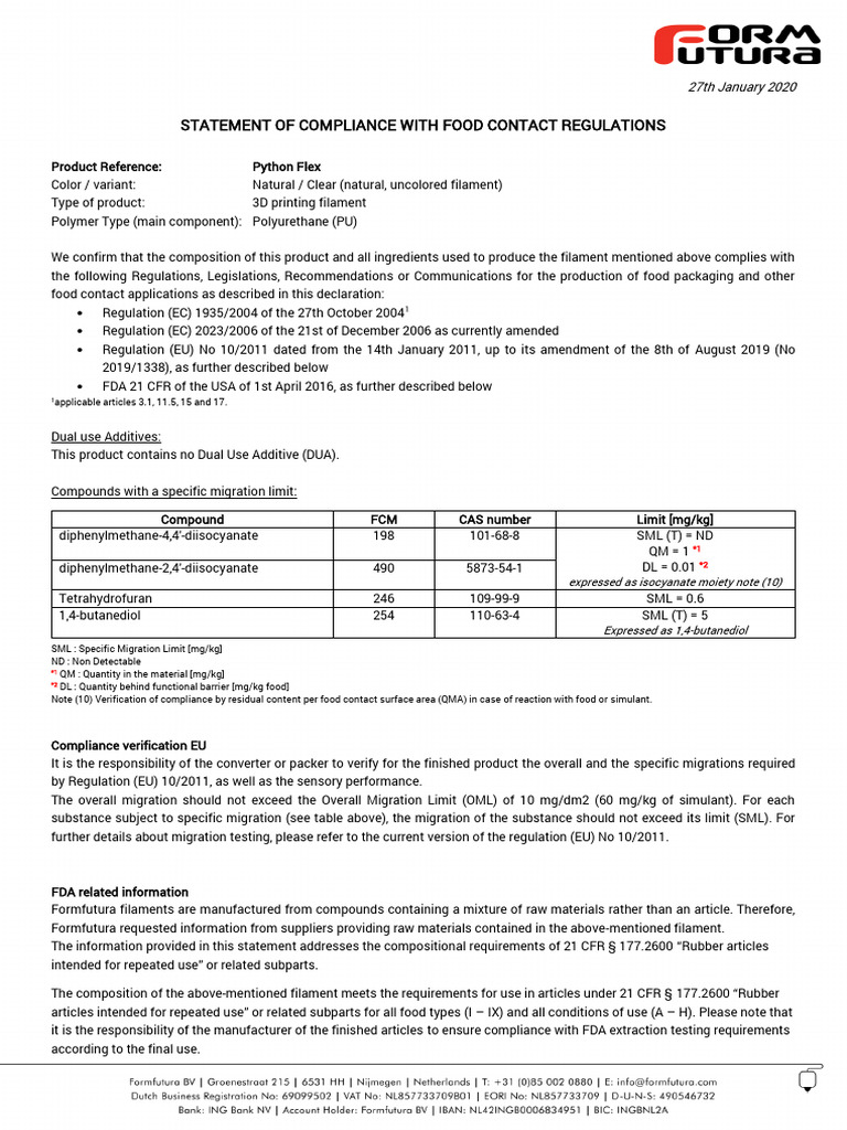 Statement of Compliance With Food Contact Regulations - Python Flex ...