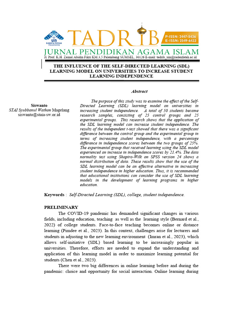 Impact of SDL Model on Student Independence | PDF | Learning | Student ...