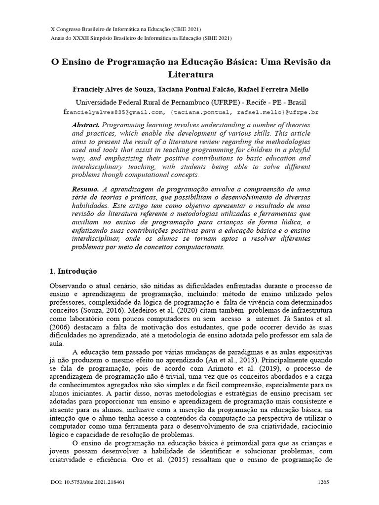 Ensino Lúdico de Programação na Educação | PDF | Swift (linguagem de ...