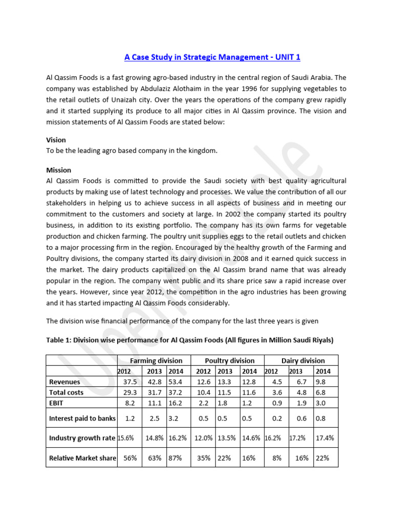 Strategic Management Casestudy Pdf Strategic Management Agriculture
