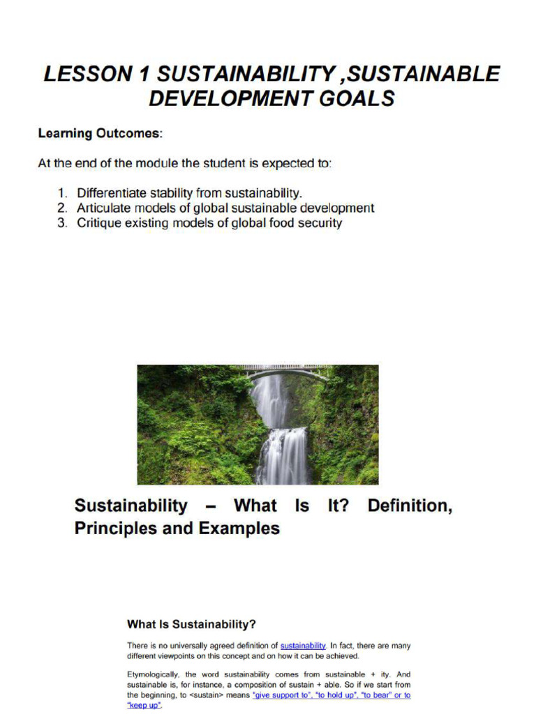 Lesson 1 (Sustainability, Sustainable Development Goals) - Compressed | PDF