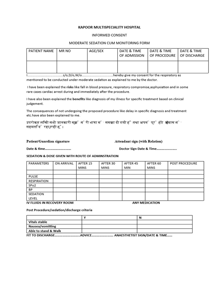 Moderate Sedation Consent Form | PDF | Science & Mathematics