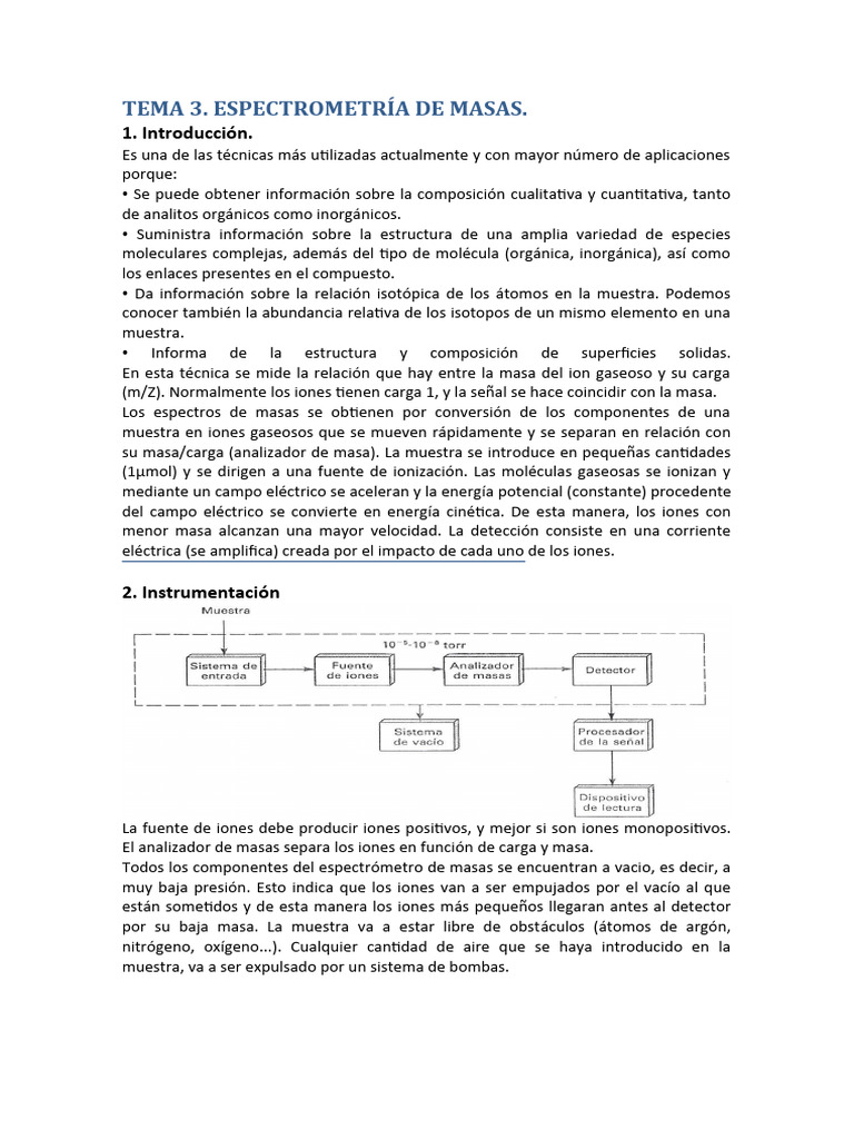 Tema 3 Instrumental Ii (Bien) | PDF | Espectrometría de masas | Ionización