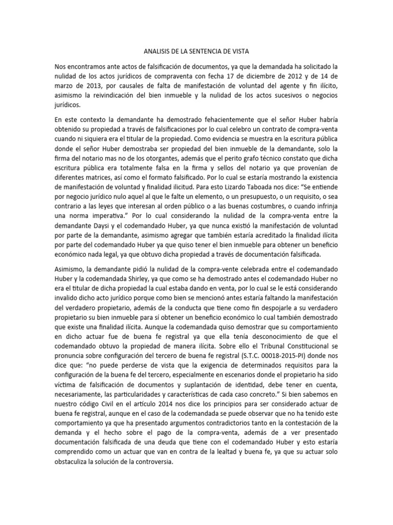 ANALISIS DE LA SENTENCIA DE VISTA | PDF | Justicia | Crimen y violencia