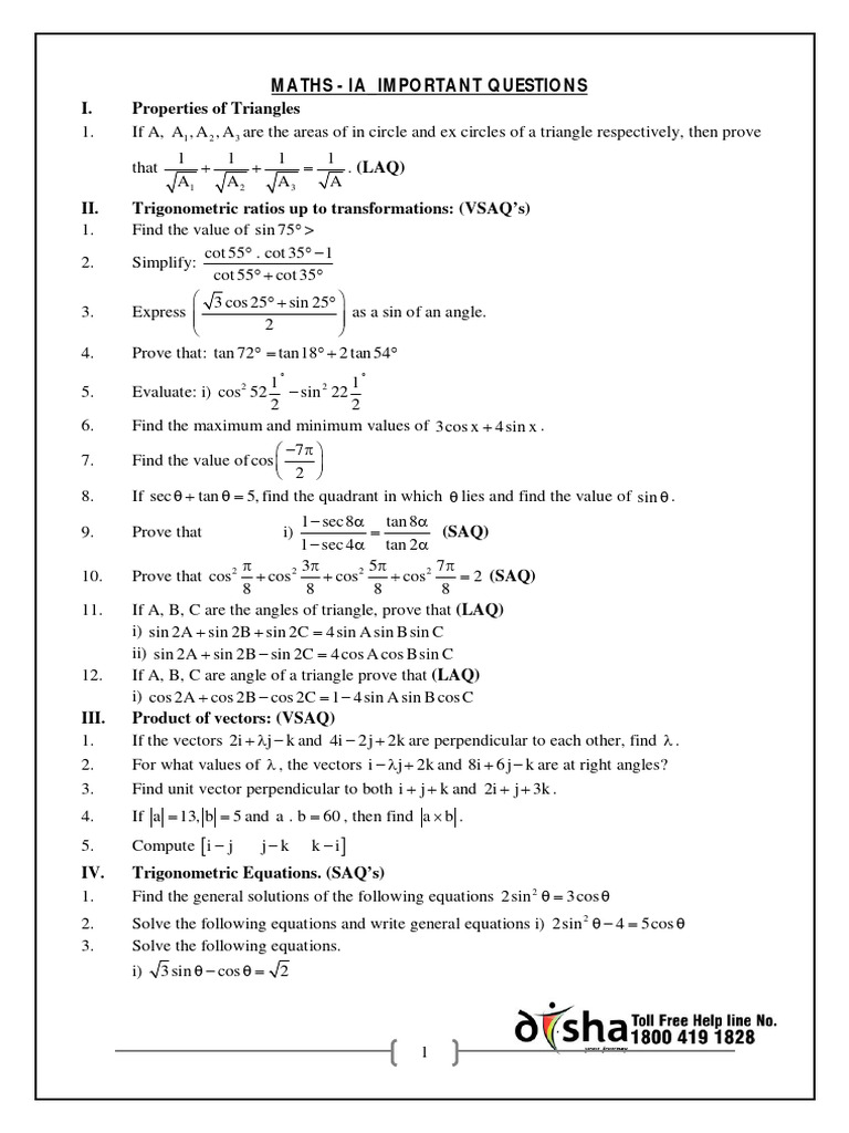 MATHS - IPE - IMP - QUESTIONS Not On Scibd | PDF | Trigonometric ...