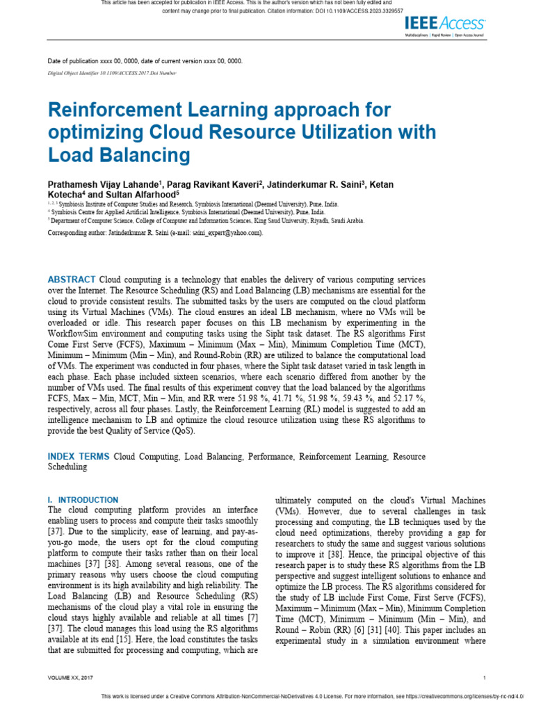 Reinforcement Learning Approach for Optimizing Clo (1) | PDF | Cloud ...