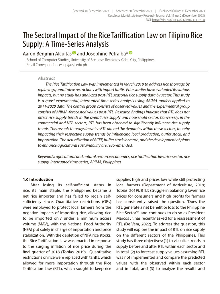 Impact of Rice Tariffication Law on Supply | PDF | P Value ...