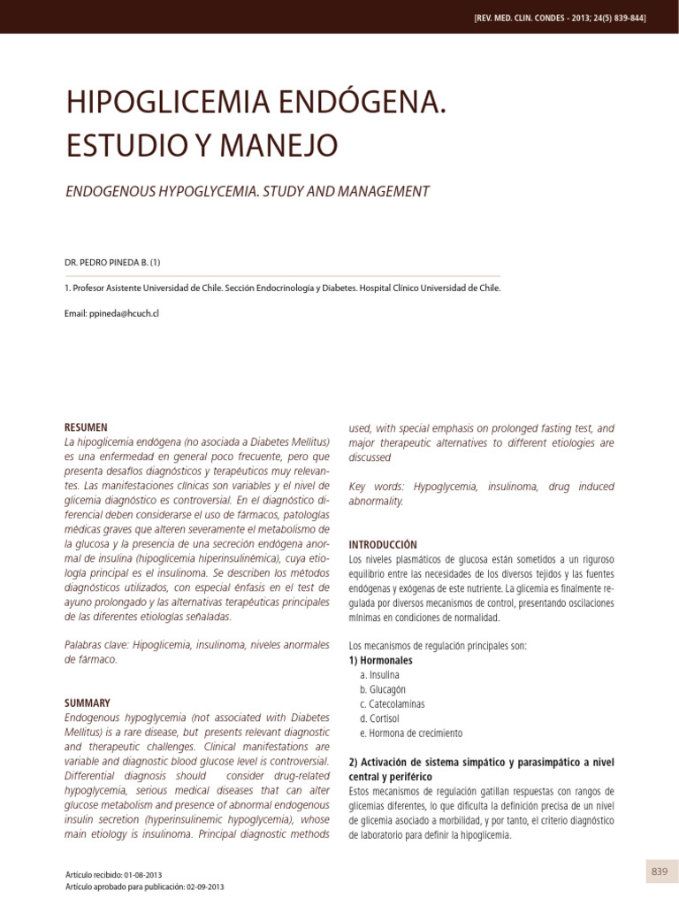 Manejo de la Hipoglicemia Endógena | PDF | Hipoglucemia | Diabetes
