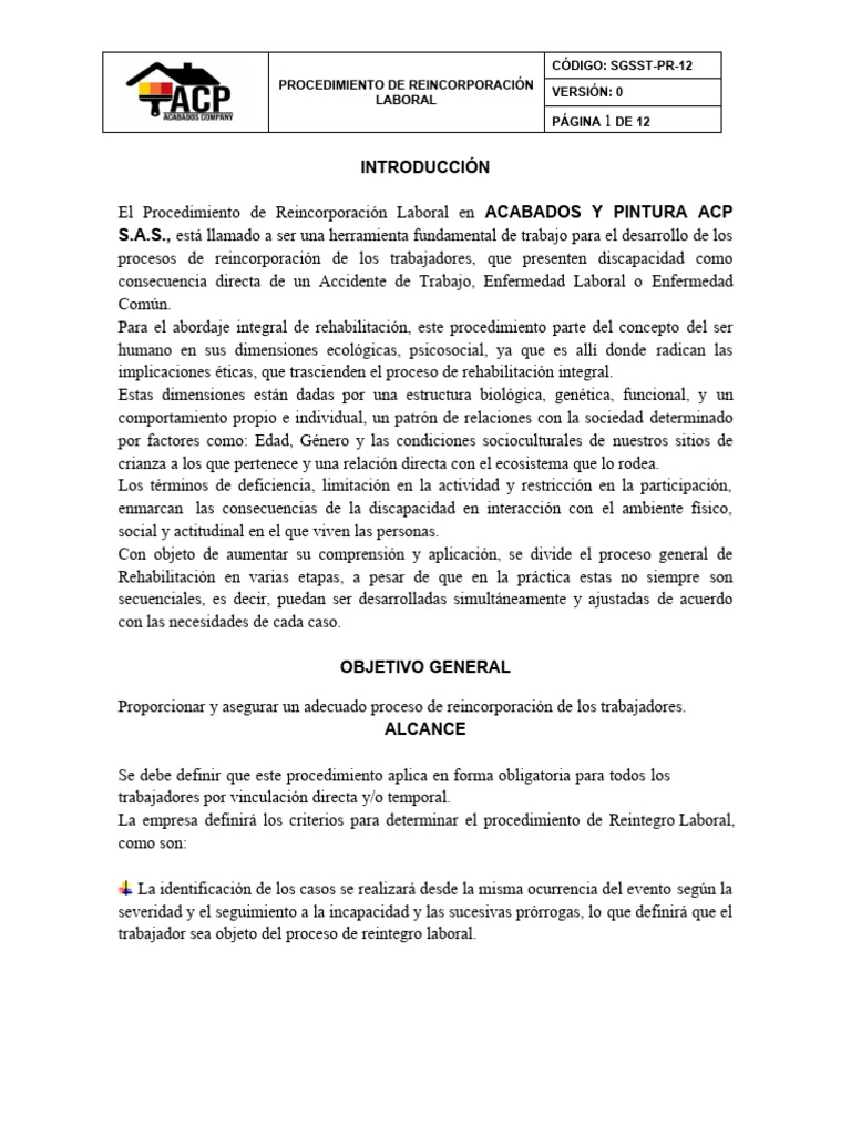 Proceso de Reincorporación Laboral | PDF | Invalidez